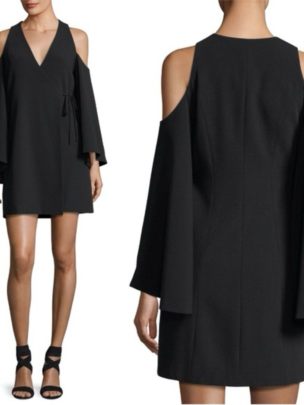 Alexis Claudette Black Mini Shift wrap Dress Cold off shoulder size xs classic